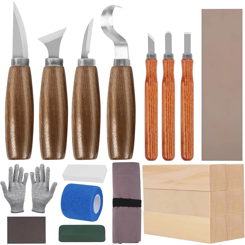 Woodworking Kits For Adults - Holzschnitzset, Holzschnitzwerkzeug-Set mit Holzschnitzmessern, Detailmessern, Blöcken,