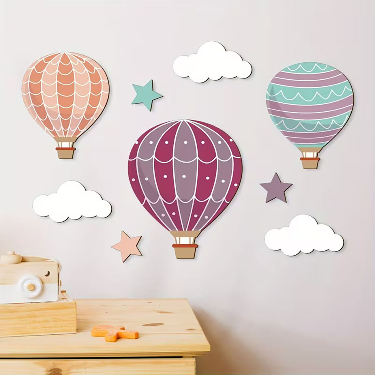Woodworking For Beginners - Heißluftballon-Wolken-Stern-Wanddekoration aus Holz mit Nano-Klebeband, ohne